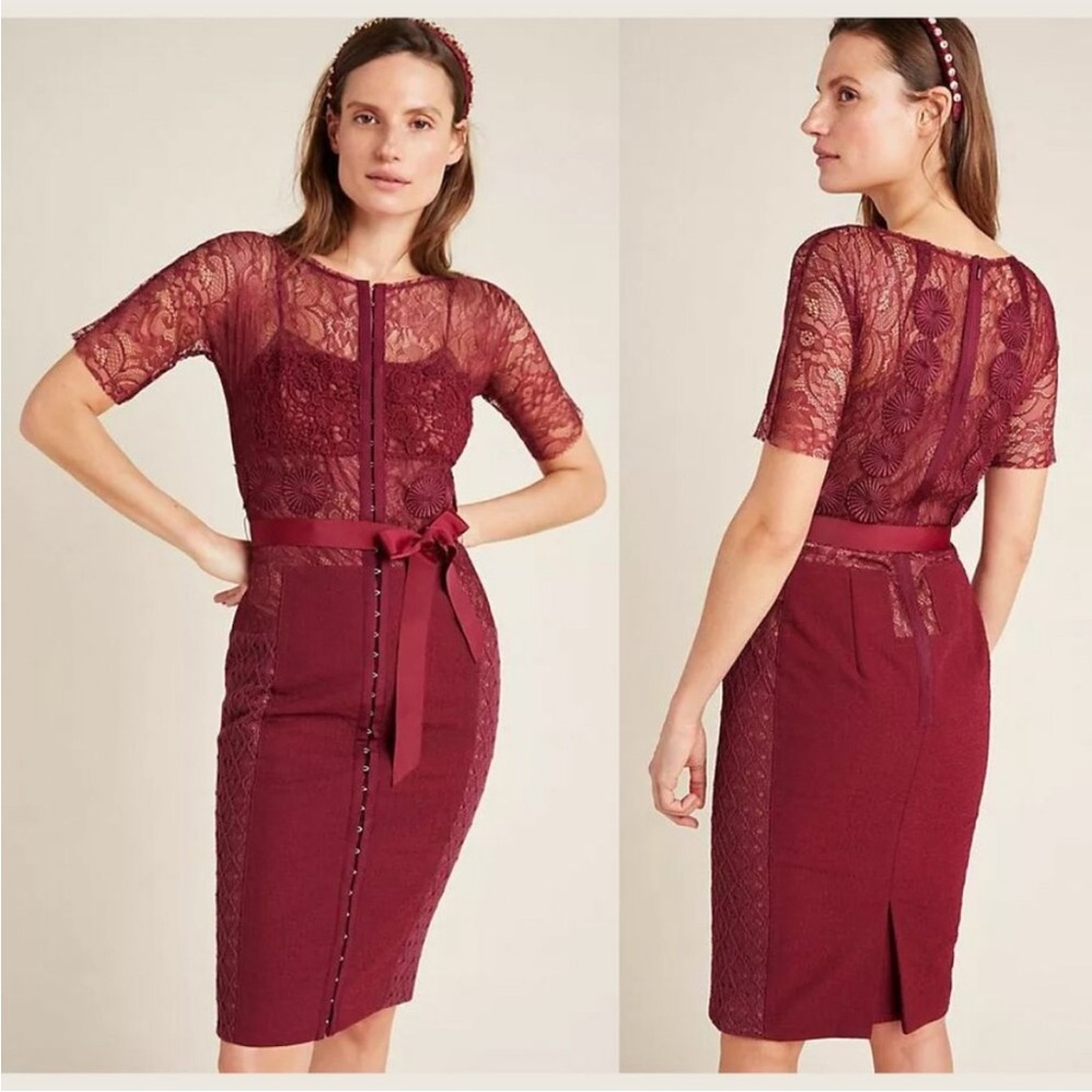Byron Lars Burgundy Lace Midi Dress